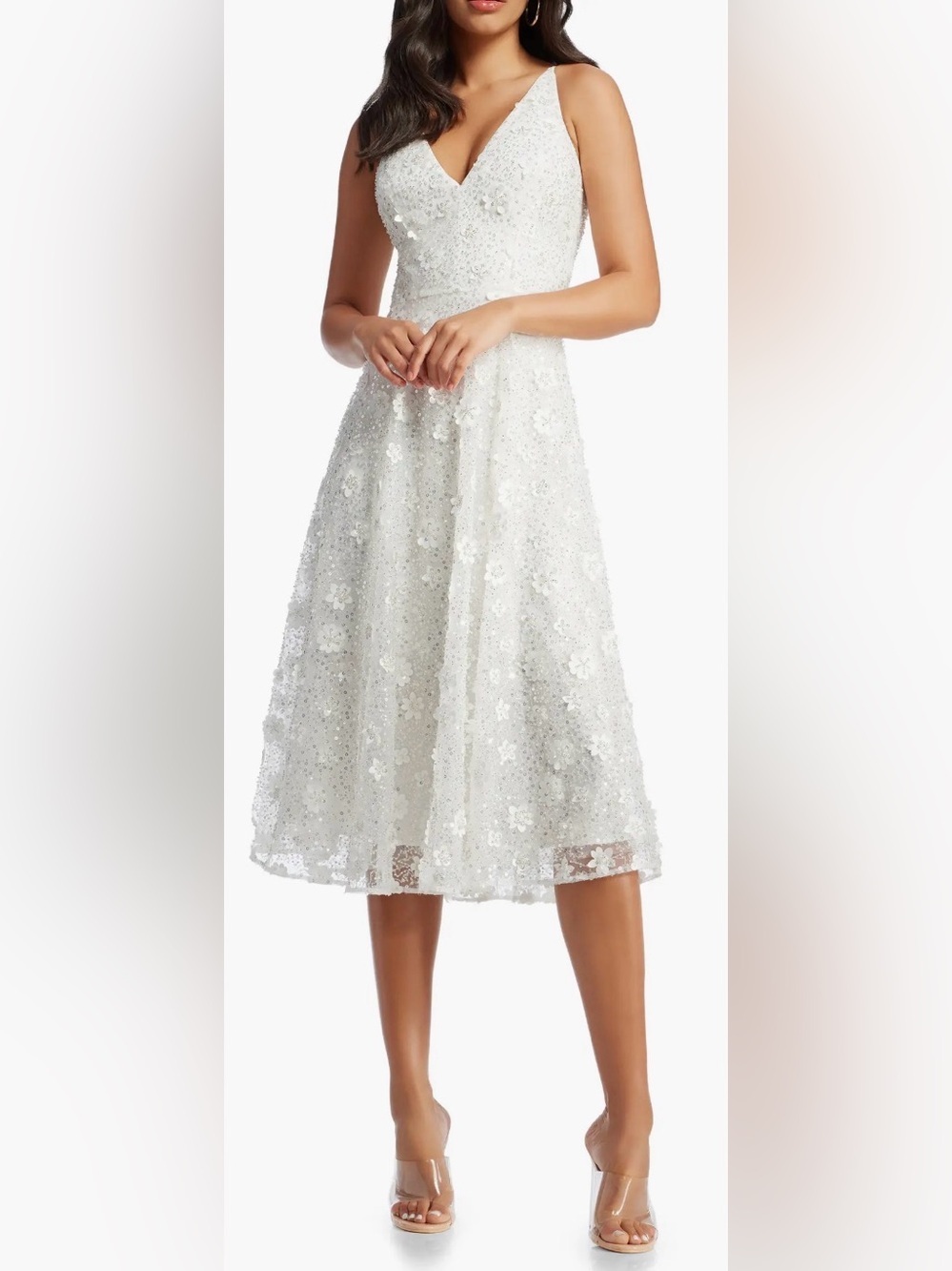 NEW Dress The Population Elisa Floral Appliqué Sequin Fit & Flare Dress sz S